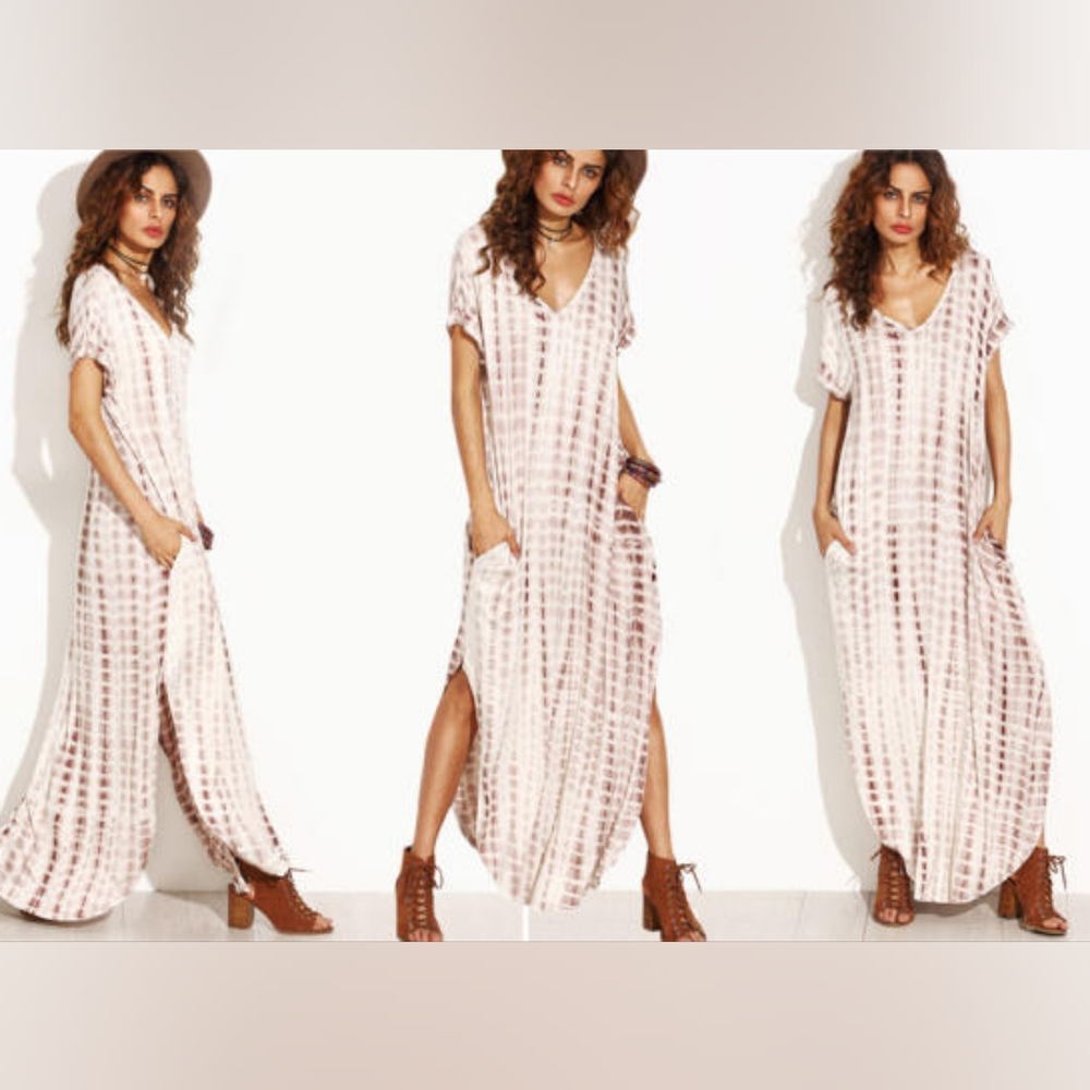 Boho Tie Dye Soft Stretchy Jersey Knit Beachy Maxi Dress Size L